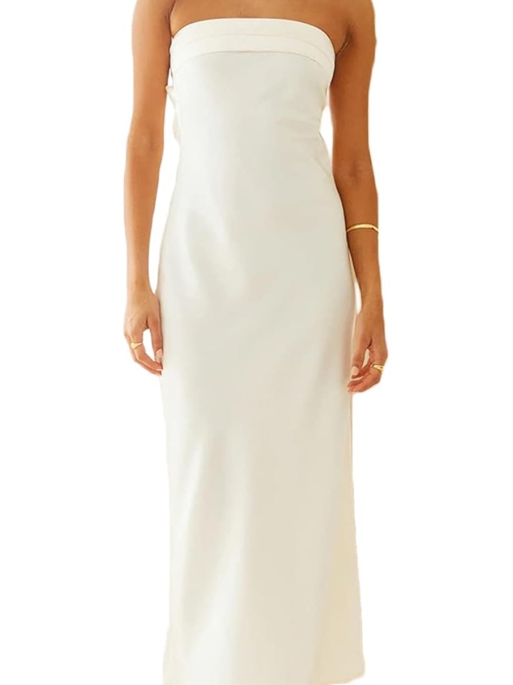 Amazon Strapless White Maxi Dress with Clean Silhouette